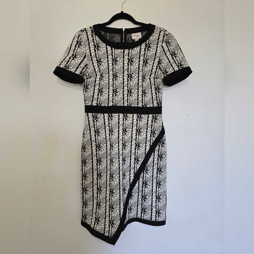 Beige by eci Black and White Asymmetrical Dress